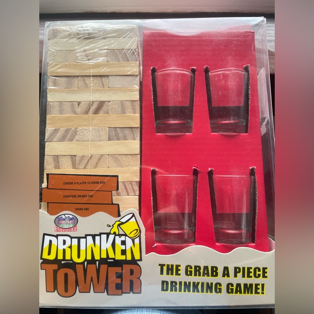 Drunken Tower Game Set with Shot Glasses-Brand New in Original Packaging